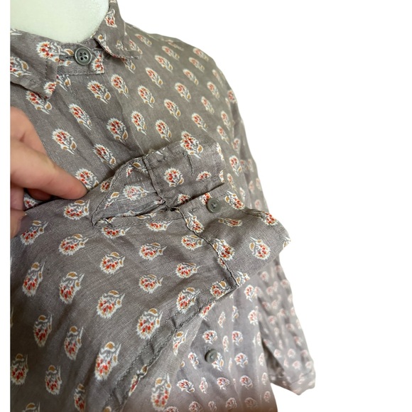 Garnet Hill Gray Floral 100% Linen Floral Button Down Blouse Size 4 - Picture 5 of 12